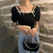 

Bow Crop Sexy Fashion Harajuku Short Sleeve Women Short T Shirts Summer Party Tops Teen 2022 Tunic Spaghetti Strap One Shoulder