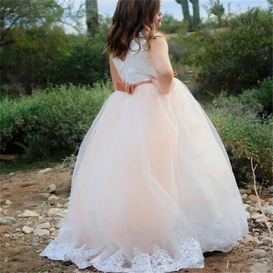 Элегантные Платья с цветочным узором для девочек; Свадебное кружево Аппликация; детское вечернее бальное платье; платья для Первого Святого Причастия для маленьких девочек