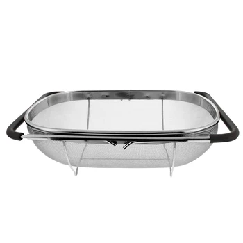 

Premium Quality Over The Sink Stainless Steel Oval Colander with Fine Mesh 6 Quart Strainer Basket & Expandable Rubber Grip Hand