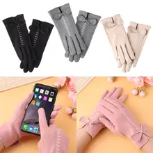 

Winter Thin Fleece Touch Screen Clamshell Cycling Gloves Faux Suede Gloves Leaking Fingers Full Finger Mittens