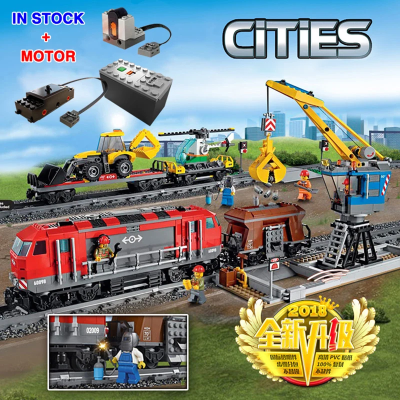 

City 82009 With Motor Building Blocks Bricks Compatible legoingLYs 60098 Heavy haul Rail Train Engineering Vehicle Children Toys