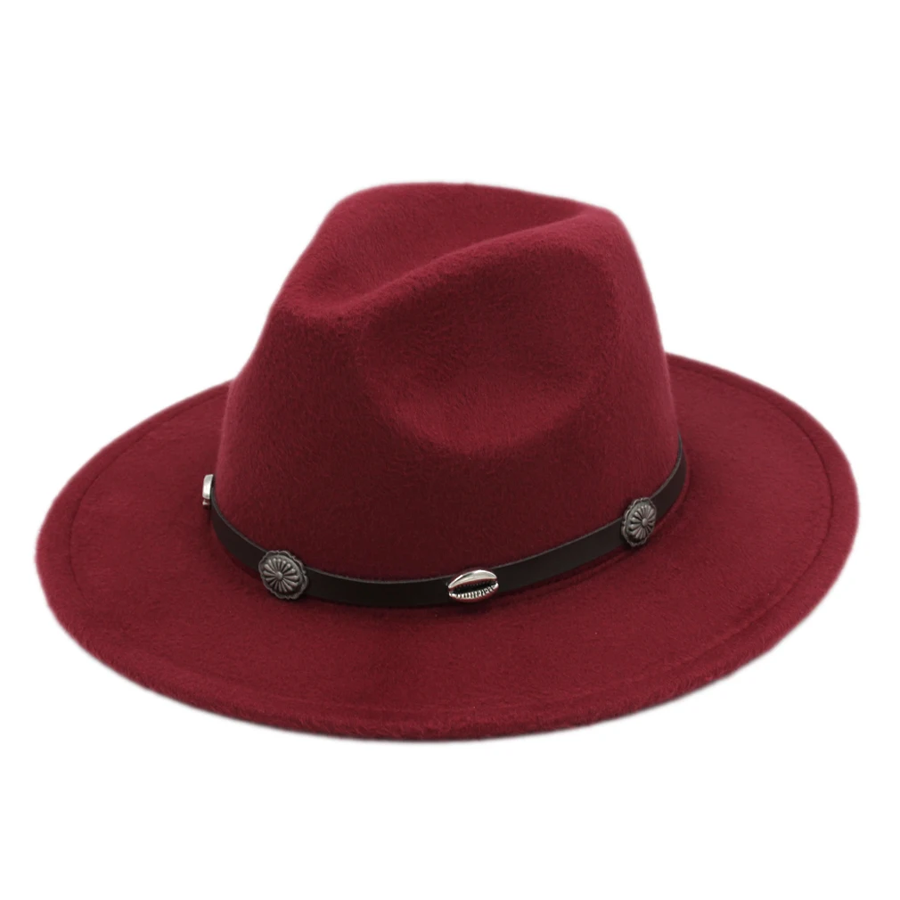 Mistdawn мужские женские шерстяные Панамы шляпы с широкими полями Fedoras Кепка s костюм Кепка черная полоса - Цвет: Wine Red