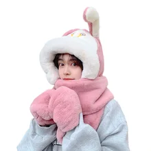Sparsil Winter Hat Scarf and Glove Sets for Women Plush Faux Rabbit Fur Cute Ear 3 Piece Set Female Warm Soft Fullfy Skullies