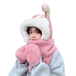 Sparsil Winter Hat Scarf and Glove Sets for Women Plush Faux Rabbit Fur Cute Ear 3 Piece Set Female Warm Soft Fullfy Skullies