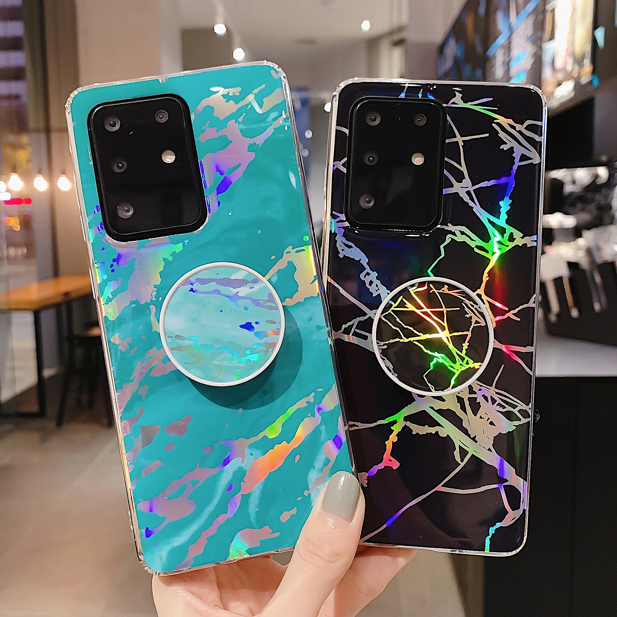 

Fashion Soft TPU Laser Marble Ring Bracket Phone Case For Huawei Mate 20 P20 P30 Lite Pro Nova 2s 3e 3i 4e Y5 Y6 Y7 Prime 2018