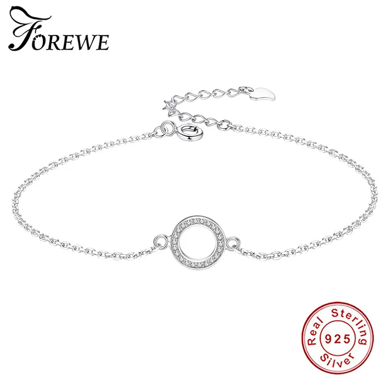 Подлинный Браслет из стерлингового серебра 925 пробы с кристаллами CZ Сверкающий Круглый круглый браслет с подвесками для женщин Свадебные украшения