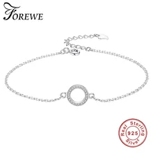 Подлинный Браслет из стерлингового серебра 925 пробы с кристаллами CZ Сверкающий Круглый круглый браслет с подвесками для женщин Свадебные украшения