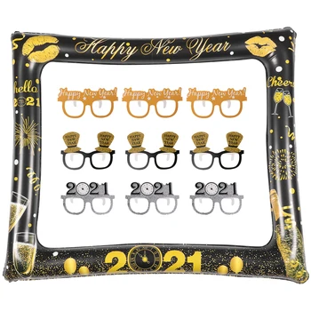 

10Pcs Photo Props Inflatable Lightweight Handheld Photo Props Paper Glasses Photo Frame for 2020 New Year Party A50