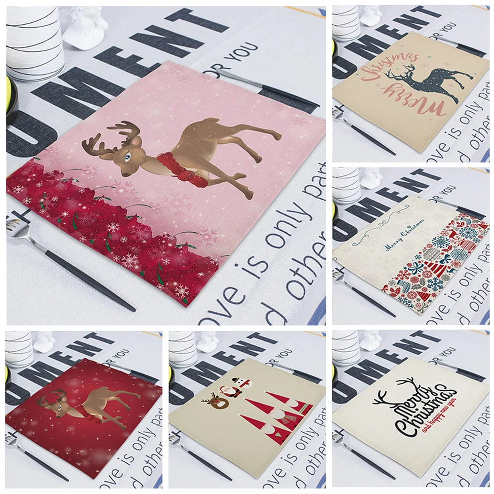

Happy Christmas Table Napkins Plates Santa Claus Printed Cloth Dinner Decor Accessories Wedding Party Napkins Tovaglioli Natale