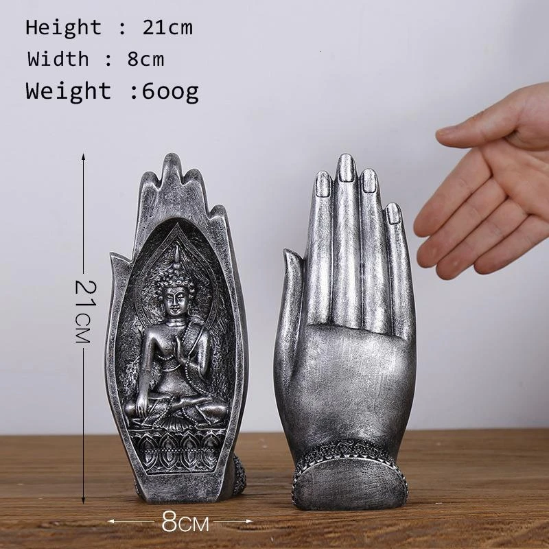 Статуя Будды, 2 шт., украшение для дома, аксессуары, скульптуры для рук, Буда, Estatua, статуэтка монаха, Boeddha Tiki Escultura Ganesha - Цвет: Silver