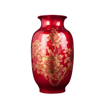 

CHINESE STYLE VASE RED PORCELAIN CRYSTAL GLAZE FLOWER VASE HOME DECOR HANDMADE SHINING FAMILLE ROSE VASES HOME DECORATIONS R1824