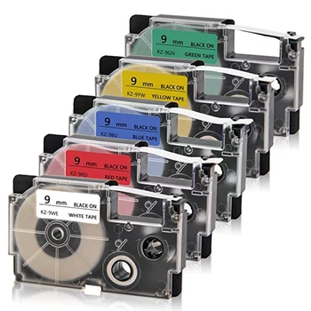 

5 Pack 9mm Black on White/Red/ Blue/Yellow/Green Label Tape Compatible with KL-120, KL-60, KL-100, KL750B, KL750, KL7200 Label M