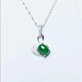 

Real 925 Silver White Green HeTian Jade Carved Swan Design Lucky Jasper Pendant + Chain Necklace Fine Jewelry Certificate