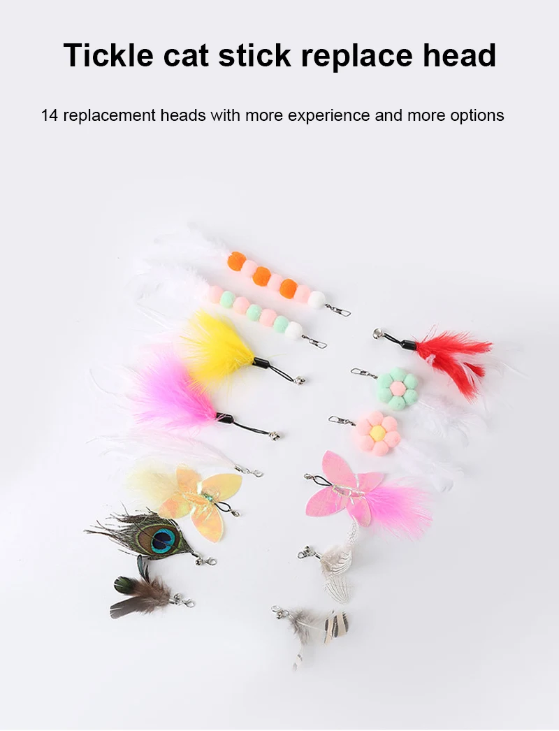 Cat Toy Feather Replacement Head Bells Feather Freely Change Combinations Multi-type For Cat Stick Telescopic Rod DIY Tools