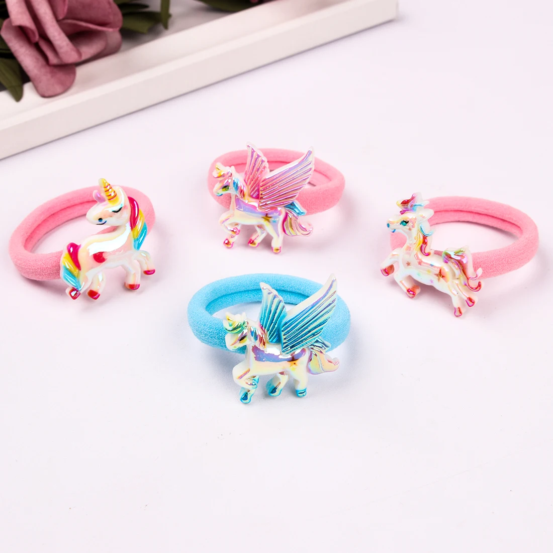 12 шт./компл. для девочек «Unicorn Hair с рисунком «галстук-бабочка» прeкрaснoe дeтскoe хвост держатель Глянцевая блестящая Радуга единороги дети резинки для волос