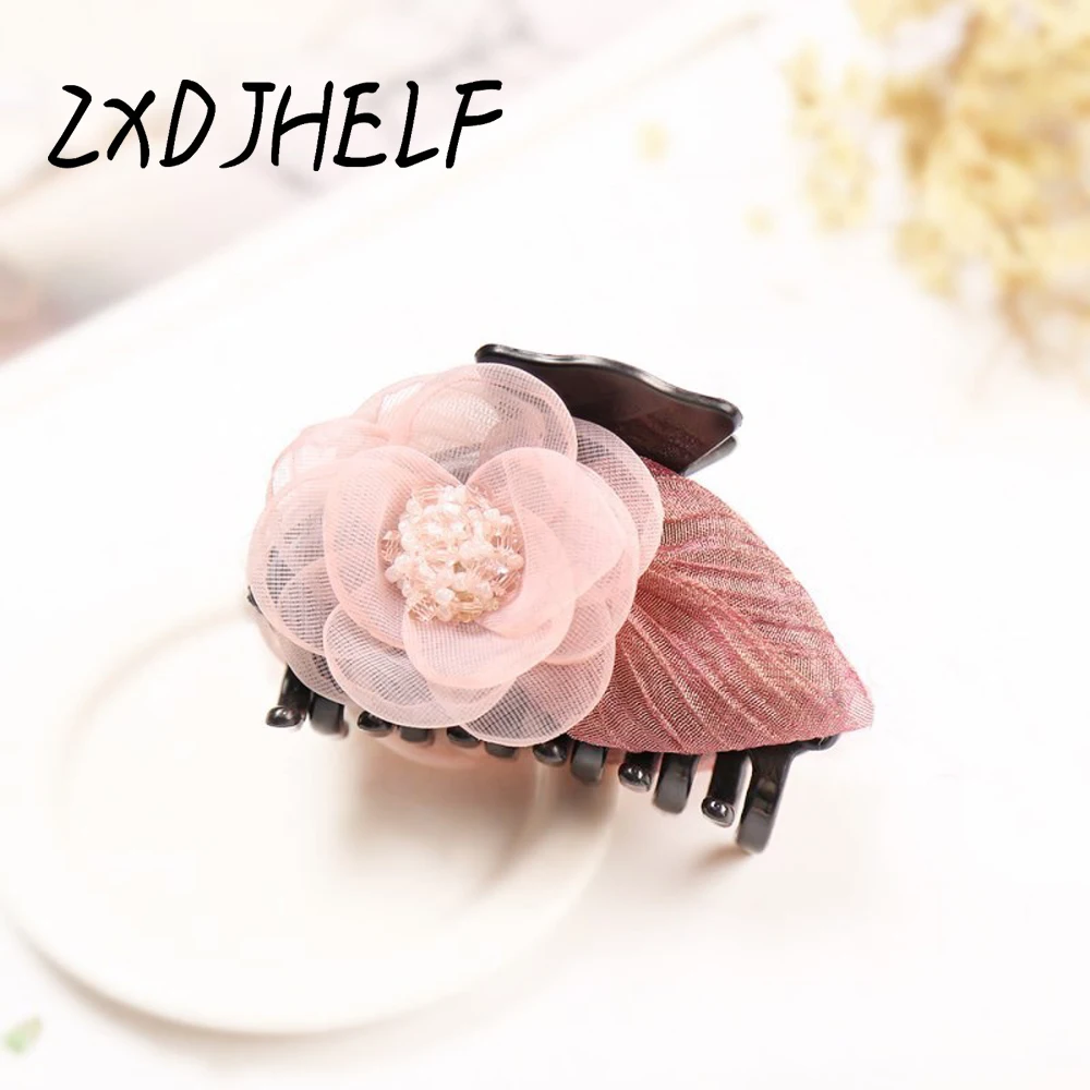 ZXDJHELF, хрустальные бусины, цветок, женские Когти для волос, зажим для волос краба, акриловый зажим для волос, головные уборы, аксессуары для волос для девушек, вечерние, F170