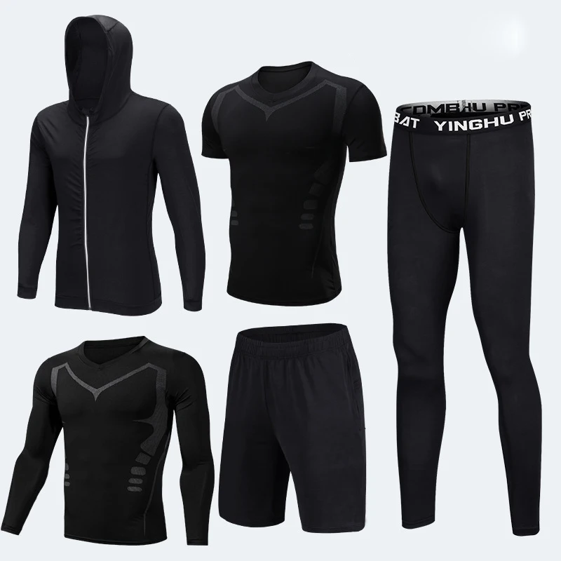 Quick Dry Men's Running Sets 5pcs/sets Compression Sport Suits Sports Joggers Training Gym Fitness Tracksuits Running Set