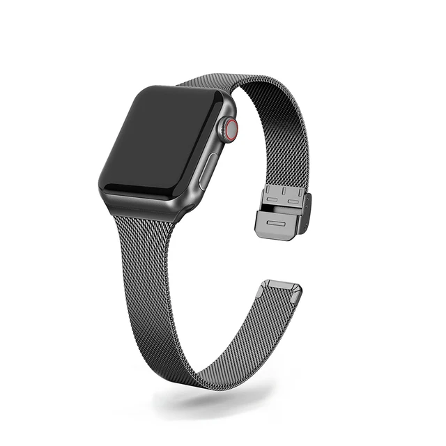 Slim Metal Strap for Apple Watch 7/6/SE/5/4/3/2/1 38mm 40mm 41mm Stainless Steel Watch band for iwatch 6 42mm 44mm 45mm Bracelet Black