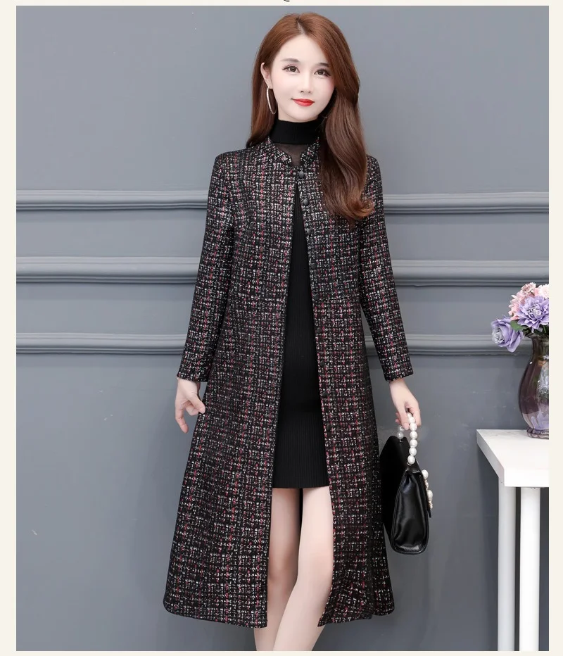 New Middle age clothing high quality Lattice Windbreaker coat female Autumn women Suede trench coats long Ladies coats 5XL 6XL