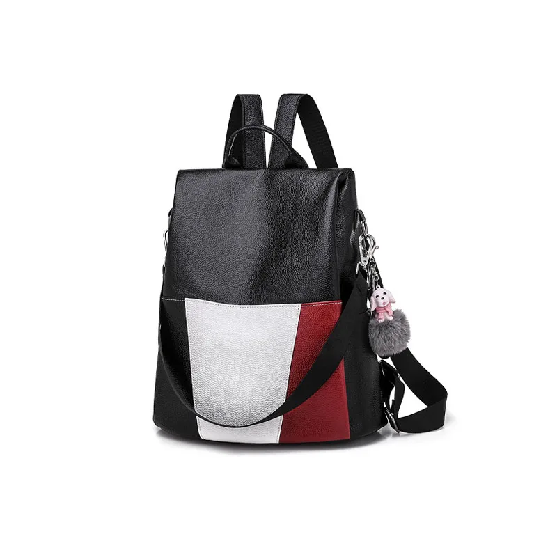 

Patchwork Color Leather Rucksack Women Multi-functional Backpacks Hot School Shoulder Bags for Teenage Girls Travel Backpack Bag