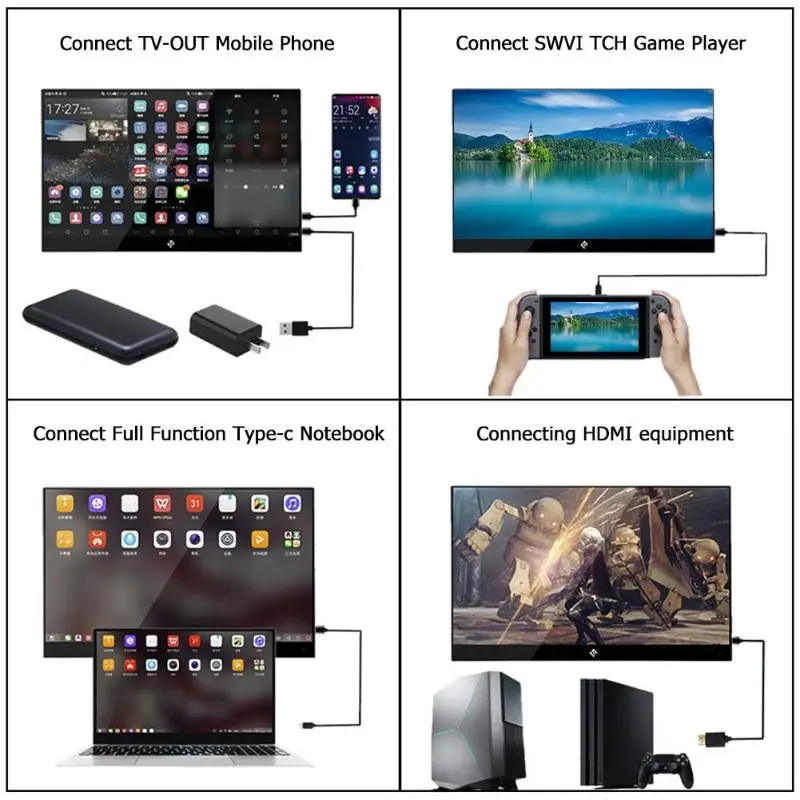 13.3 inch 1080P HD Portable Monitor Type-C HDMI Display for PS4/Xbox/NS-Switch 72% Gamut Better Picture Presentation