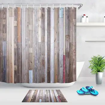 

Rustic Wood Wall Bathroom Curtain Waterproof Mould Proof Bathroom Liner 180x180cm Shower Curtain 40x60cm Mats With Hooks Set New