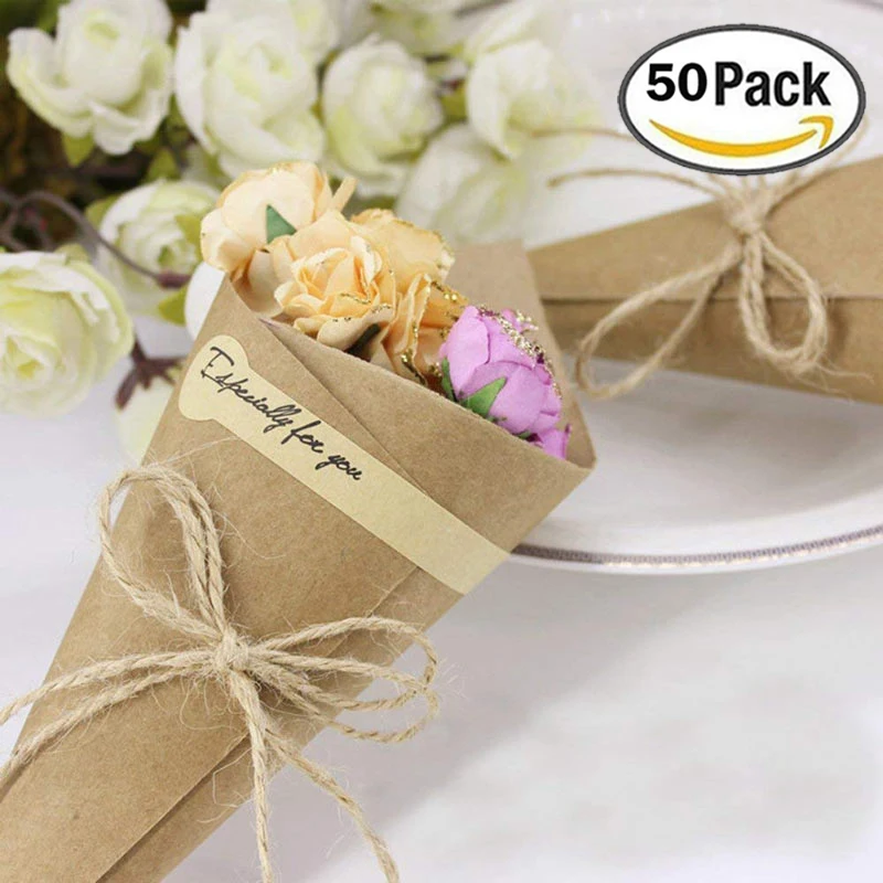 

50Pcs/set custom wedding confetti cones Retro kraft Petal Candy Placing natural confetti cones for wedding and party decoration