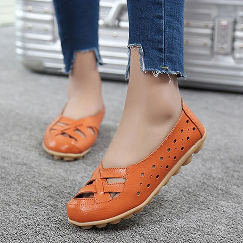 Zapatos planos De cuero genuino para Mujer, zapatillas De plataforma antideslizantes De Color sólido para verano, 2021