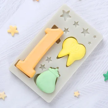 

1PC Cartoon Digital Stars Tooth Letter Silicone Mold Fondant Cake Decorating Tool Chocolate Candy Mold Baby Birthday Mould k912