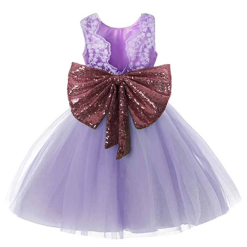 Элегантное платье принцессы с открытой спиной для маленьких девочек, праздничные платья для девочек детский Карнавальный костюм для детей, платья От 1 до 5 лет - Цвет: Purple