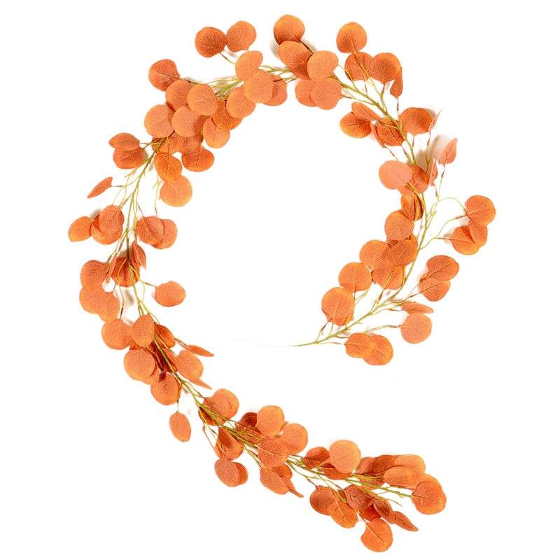 

2Pcs Rust Red/Grape Purple Artificial Greenery Garland Faux Silk Eucalyptus Vines Wreath Garden Wedding Decor