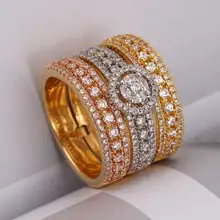 Уникальное женское кольцо с циркониевым камнем, роскошное большое трехслойное серебряное Золотое обручальное кольцо для любви, свадебные ювелирные изделия на палец
