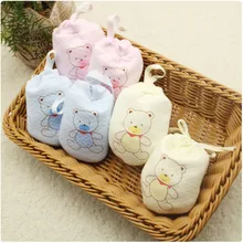 Утепленные перчатки с защитой от царапин для новорожденных, хлопковые защитные перчатки с завязками, милые рукавицы мультфильмы, мягкие тёплые перчатки для новорожденных#4