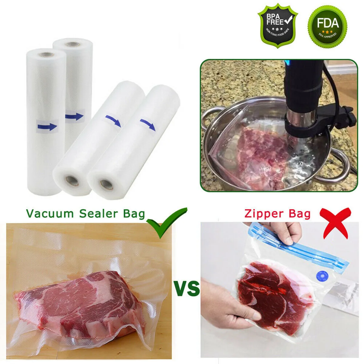 4 рулона 20 м рулон для вакумного упаковщика мешок уплотнения еды Cuttable мешок хранения еды для вакуумного упаковщика вакуумные упаковочные рулоны