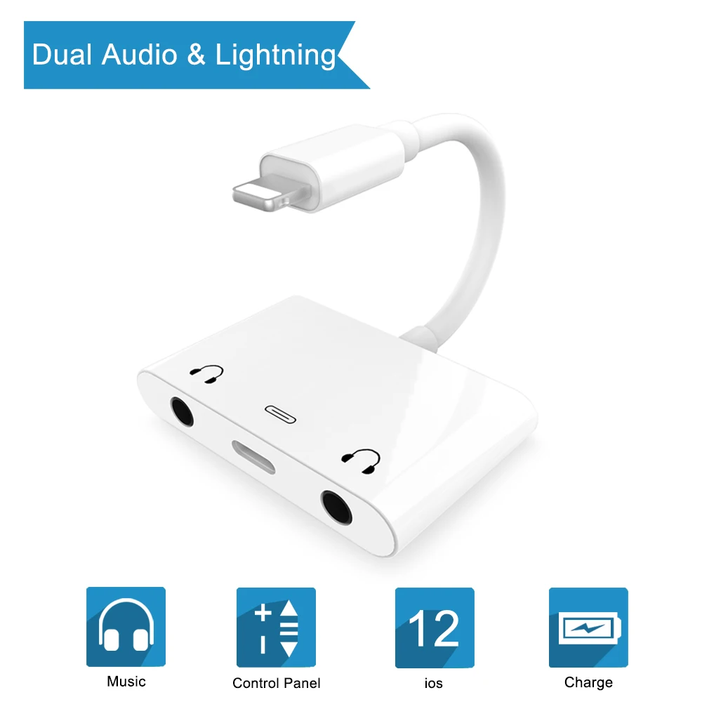 Новейший адаптер для Lightning-Dual 3,5 мм Aux разъем для наушников с зарядным портом аудио разветвитель Разъем для iPhone 7/8/X/XS