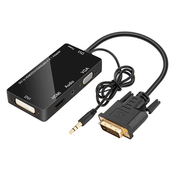 

Durable VGA to VGA HDMI DVI Adapter 4-in-1 Multifunction Audio USB Converter For Computer PC Projector EM88