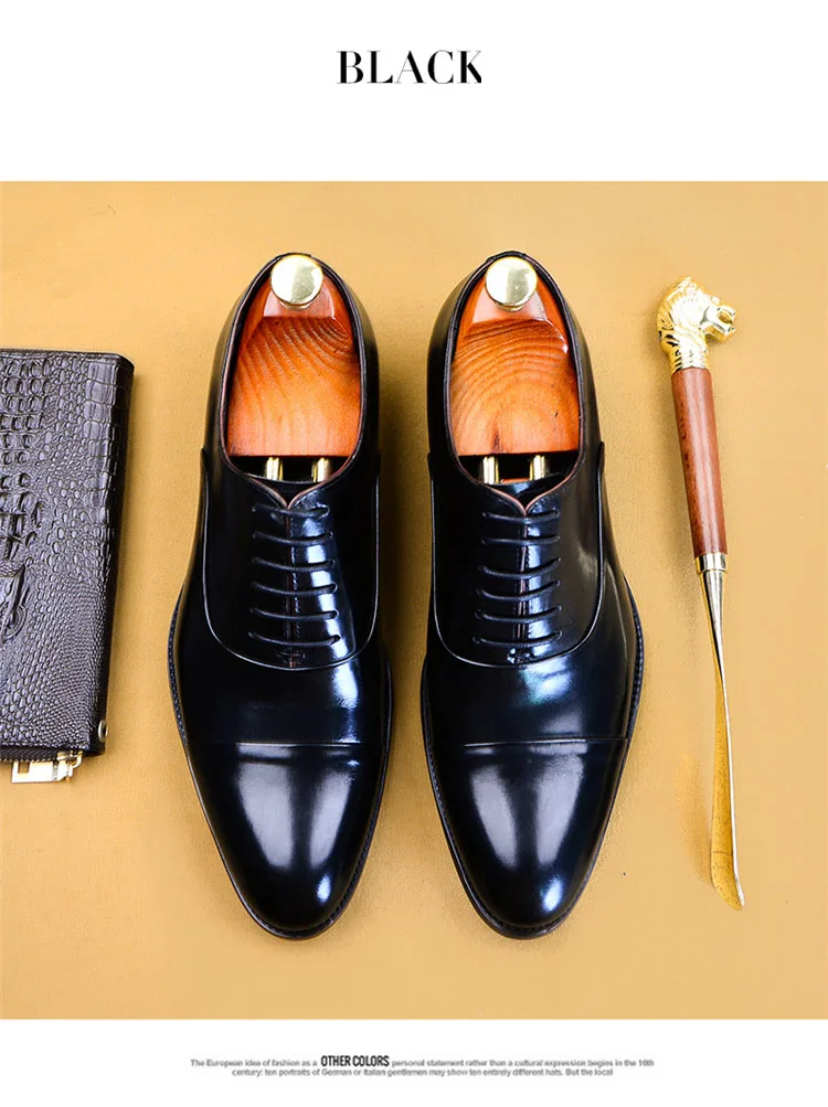 Genuine Leather Luxury Handmade Men Dress Shoes Business Oxford Shoes Large Sizes Slip On Formal Black Hot New Fashion