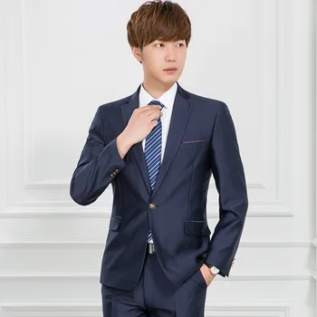

2020 new men's suits young professional assembling a dark blue suit two daily work