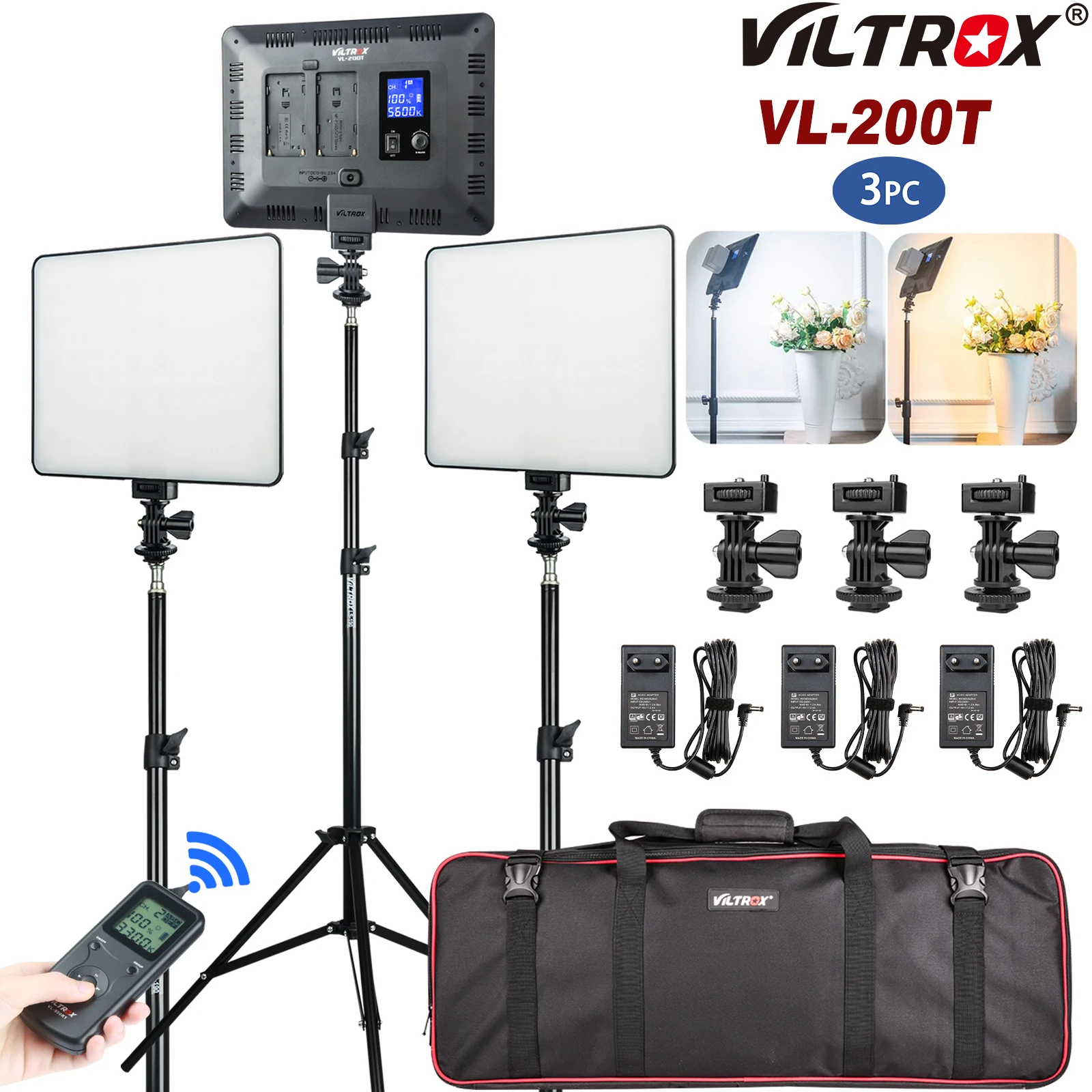 VILROX VL-200T 3 в 1 набор светодиодный светильник для видеосъемки двухцветная