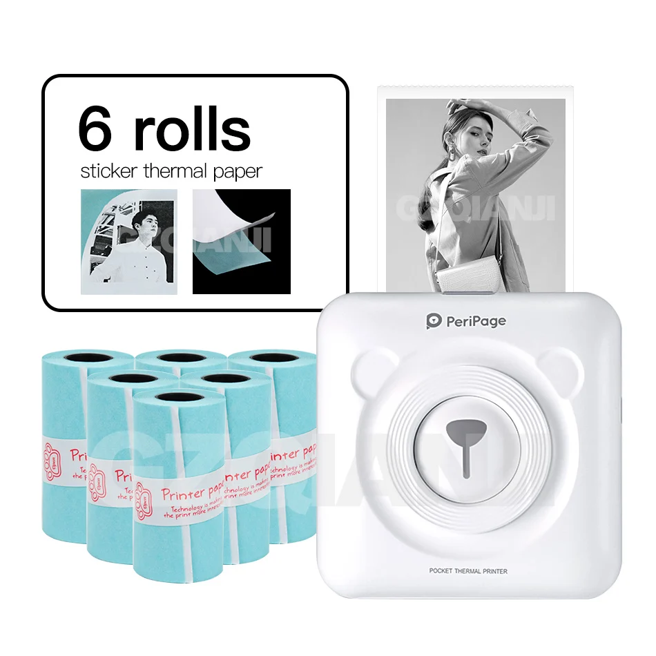 WH-Sticker-6Roll Рождественский подарок для детей Девушки подружка пара Мобильный Мини термопринтер Bluetooth 58 мм Peripage Photo Портативный принтер - Цвет: WH-Sticker-6Roll