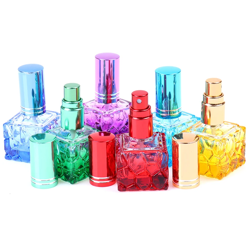 1PCS Cosmetic Spray Bottle Colorful Square Glass Perfume Bottle 10ml Small Sample Portable Parfume Refillable Scent Sprayer