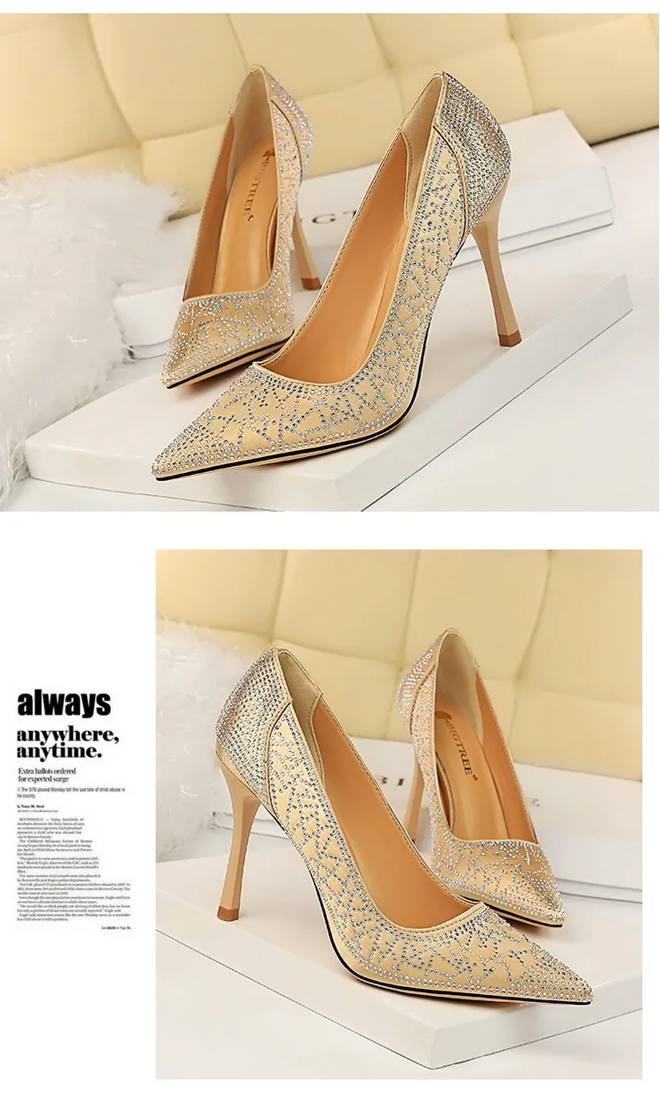 BIGTREE tacones altos mujer; пикантная обувь больших размеров; женские туфли на высоком каблуке со стразами; topuklu ayakkabi bayan; женские туфли-лодочки на шпильке