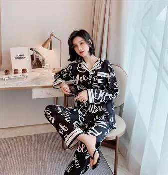 

Silk Print Pyjama Suit Ladies Long Sleeve Clothing Big Fashion Snow Wire Spring and Summer Silk Pajamas