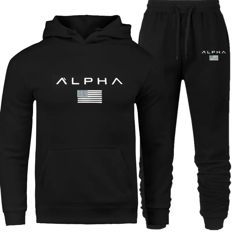 SET-01-ALP-D Бренд, мужские комплекты, толстовка с капюшоном и штаны, спортивный костюм, мужской комплект, спортивные толстовки с капюшоном, спортивный костюм с принтом Alp, худи, костюм - Цвет: SET-01-ALP-D