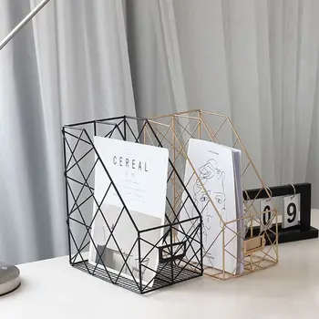 

Iron Grid File Holder Simple Double Layer Desk Shelf Magazine Book Storage Rack