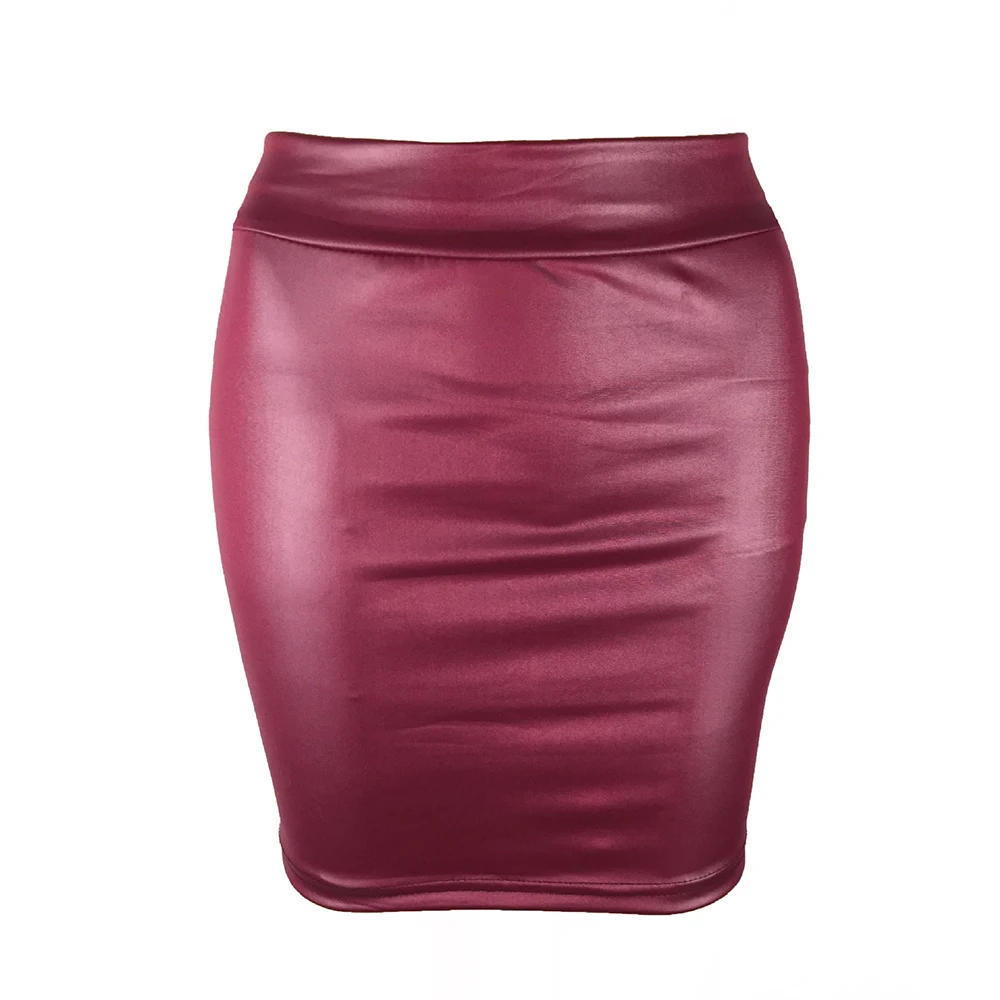 Fashion Women Skirt Black Solid Faux Leather Sexy Bodycon Autumn Pencil Skirts Plus Size High Waist Mini Skirt Club Night