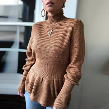 

2020 New Fashion Women's O-neck Long Sleeve Knit Sweater Casual Jumper Fashion Slim Femme Elasticity Pullovers Sweater #3