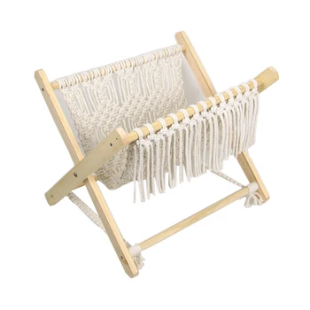 

Macrame azine Rack Rope Woven Storage Rack Storage Basket Standing Rack for Books,Newspapers,Notebook