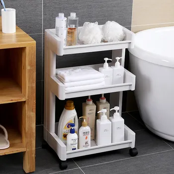 

Kitchen Storage Rack Fridge Side Shelf 2/3 Layers Removable With Wheels Bathroom Organizer Shelf Gap-Holder Bathroom Shelf