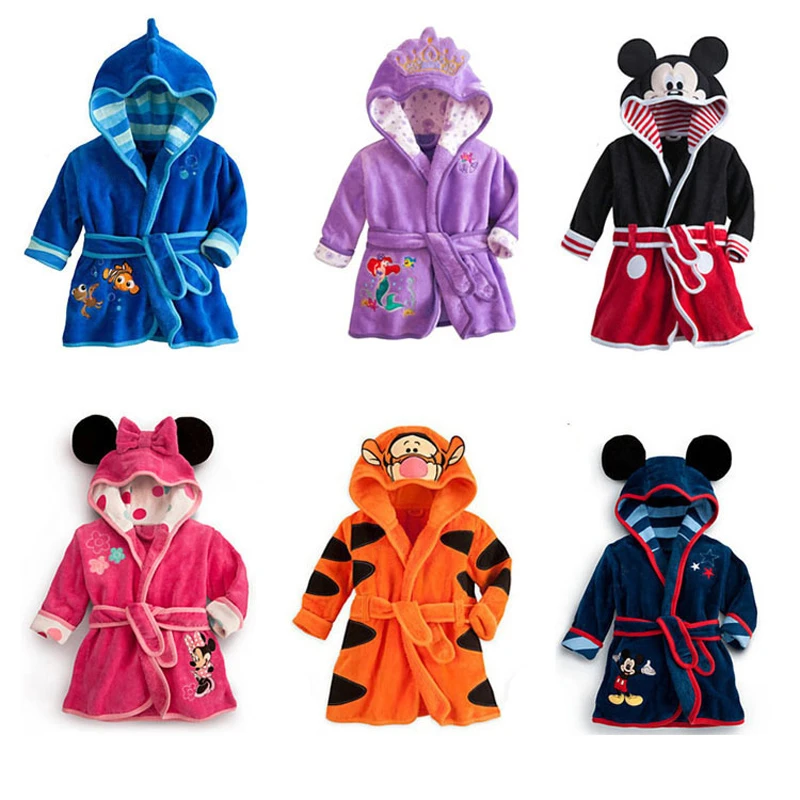 Children's Bathrobe Nemo Minnie Mickey  Soft Velvet Robe Baby Girls Pajamas Coral Kids Warm Toddler Robes Infant Clothes black and white baby girl nightgown